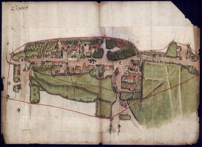 Ansicht des Dorfes Rohrdorf bei Meßkirch auf einer Vogelschaukarte von 1576 von Unknown